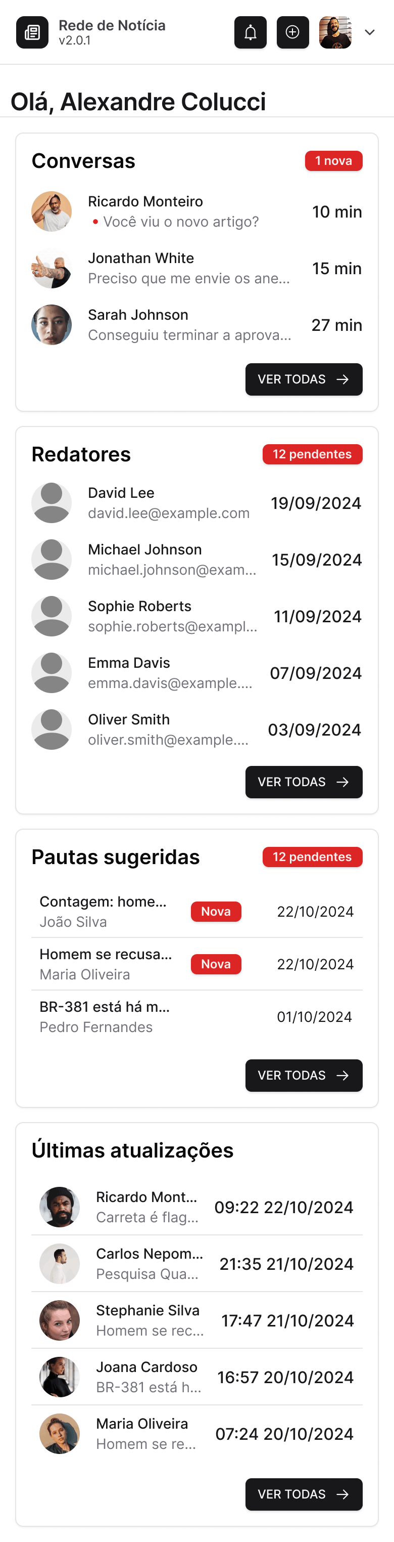 Editor dashboard overview mobile