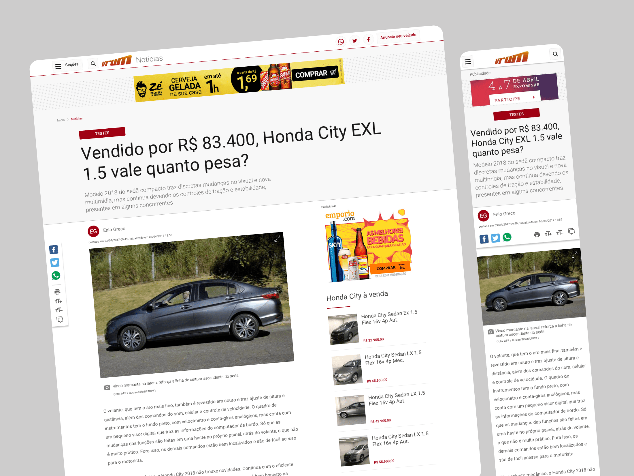 Automotive news article page showing full article content with images, sidebar modules, and related links.